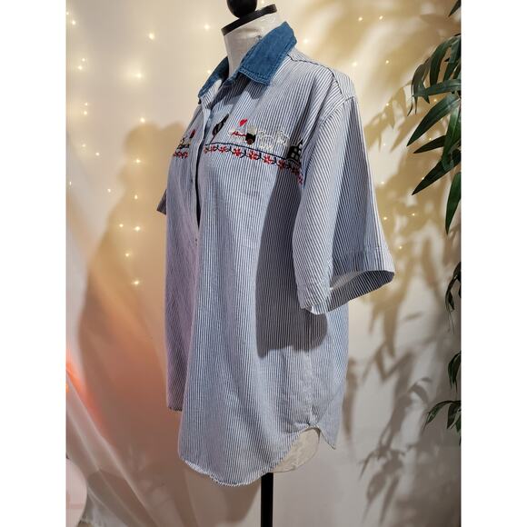 Lets Quizz Again Womens Vintage Embroidered Country Button Up Top Size M Striped - Picture 5 of 9